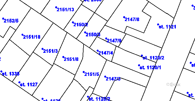 Parcela st. 2147/4 v KÚ Lysá nad Labem, Katastrální mapa