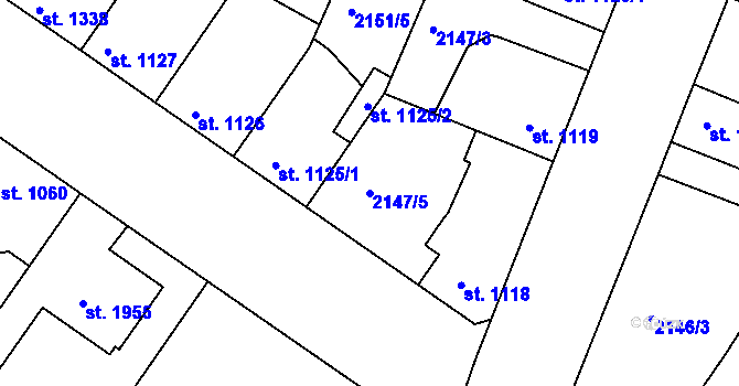 Parcela st. 2147/5 v KÚ Lysá nad Labem, Katastrální mapa