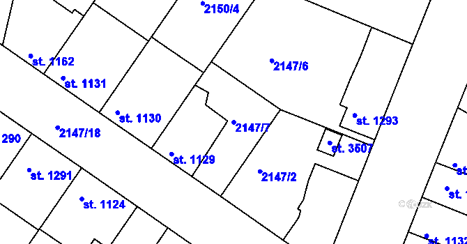 Parcela st. 2147/7 v KÚ Lysá nad Labem, Katastrální mapa