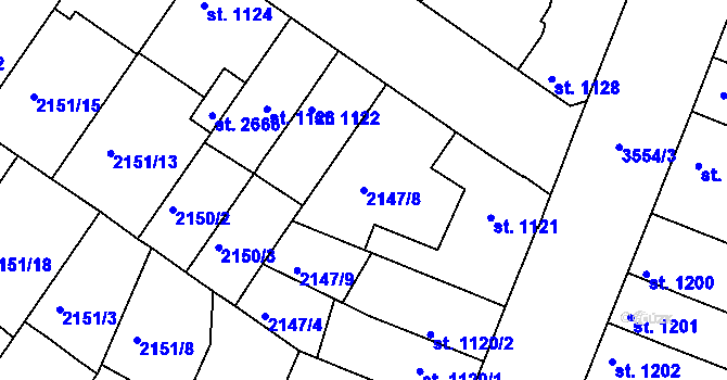 Parcela st. 2147/8 v KÚ Lysá nad Labem, Katastrální mapa