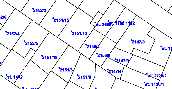 Parcela st. 2150/2 v KÚ Lysá nad Labem, Katastrální mapa