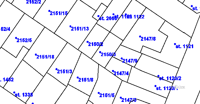 Parcela st. 2150/3 v KÚ Lysá nad Labem, Katastrální mapa