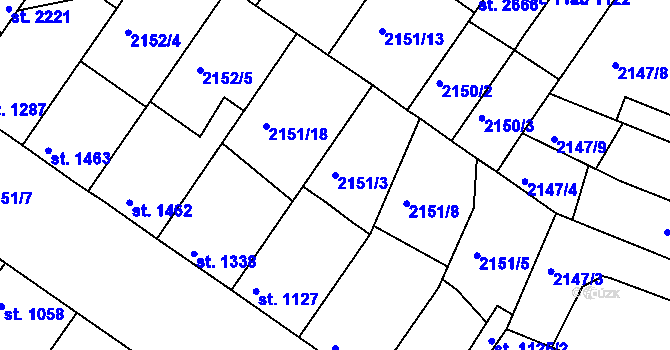 Parcela st. 2151/3 v KÚ Lysá nad Labem, Katastrální mapa