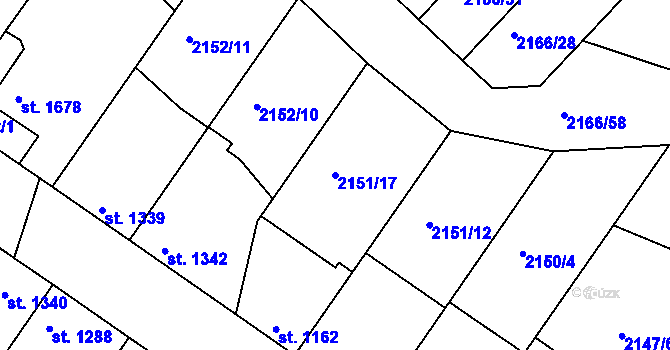 Parcela st. 2151/17 v KÚ Lysá nad Labem, Katastrální mapa