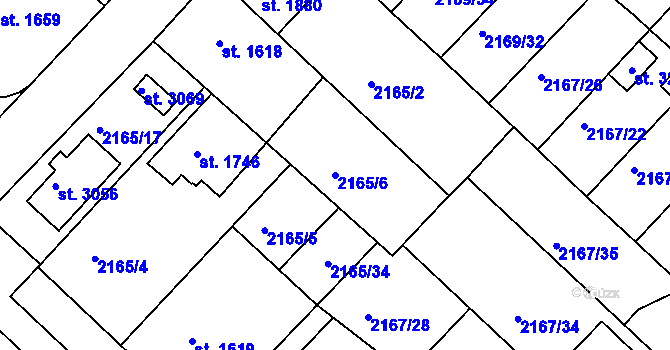 Parcela st. 2165/6 v KÚ Lysá nad Labem, Katastrální mapa
