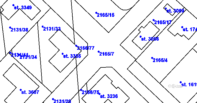 Parcela st. 2165/7 v KÚ Lysá nad Labem, Katastrální mapa
