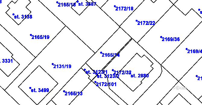 Parcela st. 2165/14 v KÚ Lysá nad Labem, Katastrální mapa