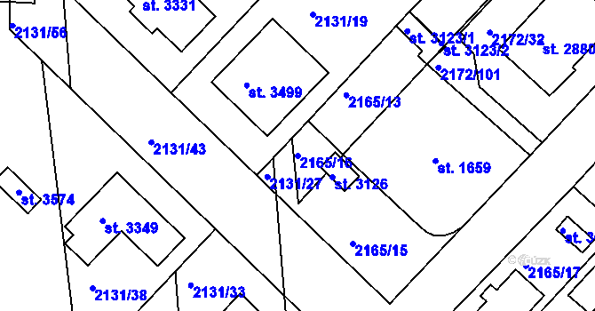 Parcela st. 2165/16 v KÚ Lysá nad Labem, Katastrální mapa