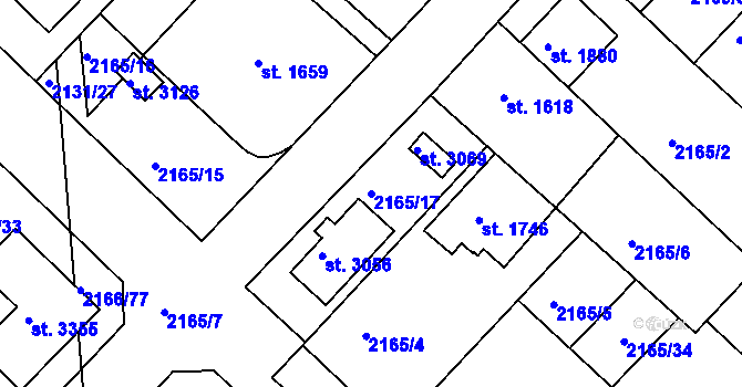 Parcela st. 2165/17 v KÚ Lysá nad Labem, Katastrální mapa