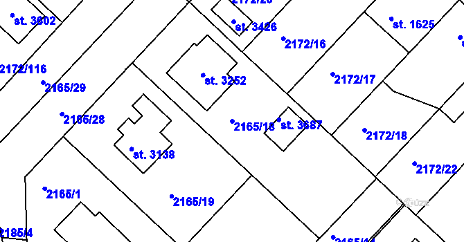 Parcela st. 2165/18 v KÚ Lysá nad Labem, Katastrální mapa