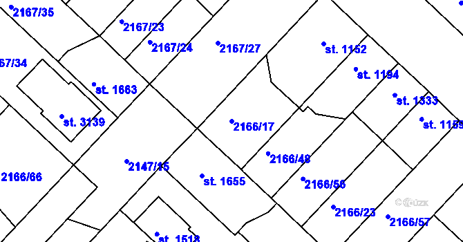 Parcela st. 2166/17 v KÚ Lysá nad Labem, Katastrální mapa