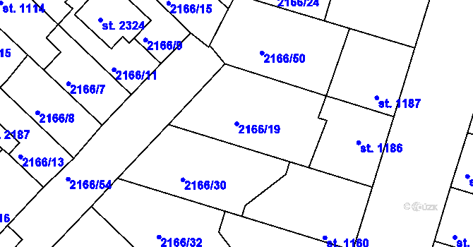 Parcela st. 2166/19 v KÚ Lysá nad Labem, Katastrální mapa