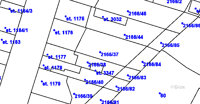 Parcela st. 2166/37 v KÚ Lysá nad Labem, Katastrální mapa