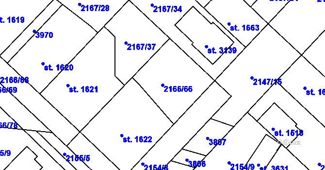 Parcela st. 2166/66 v KÚ Lysá nad Labem, Katastrální mapa