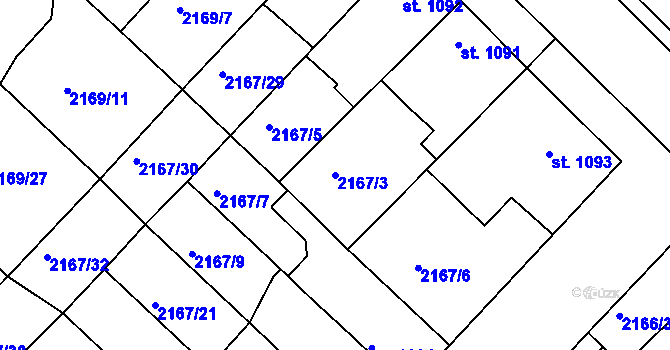 Parcela st. 2167/3 v KÚ Lysá nad Labem, Katastrální mapa