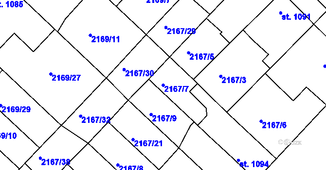 Parcela st. 2167/7 v KÚ Lysá nad Labem, Katastrální mapa