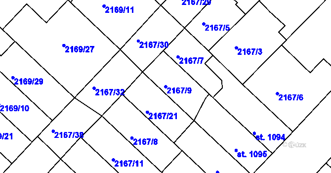 Parcela st. 2167/9 v KÚ Lysá nad Labem, Katastrální mapa
