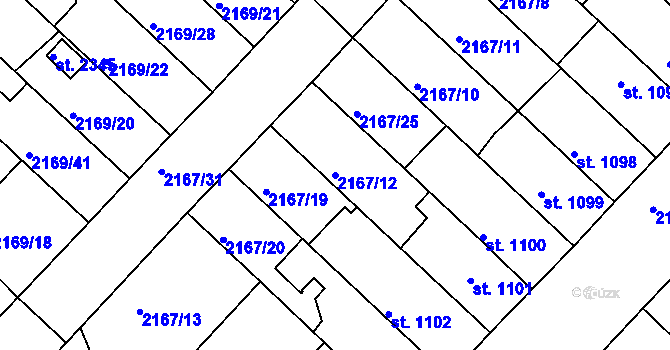Parcela st. 2167/12 v KÚ Lysá nad Labem, Katastrální mapa
