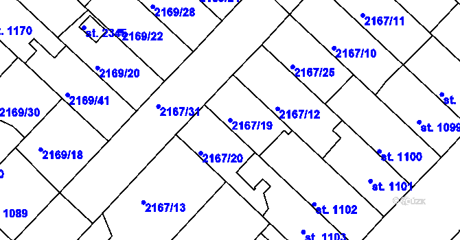 Parcela st. 2167/19 v KÚ Lysá nad Labem, Katastrální mapa