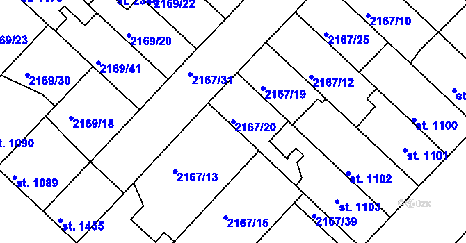 Parcela st. 2167/20 v KÚ Lysá nad Labem, Katastrální mapa