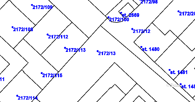Parcela st. 2172/13 v KÚ Lysá nad Labem, Katastrální mapa