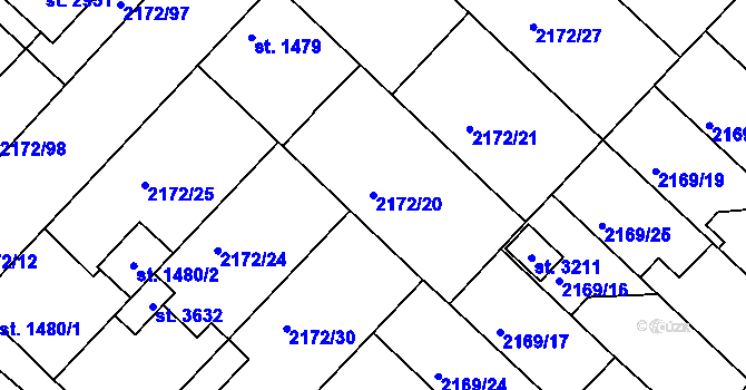 Parcela st. 2172/20 v KÚ Lysá nad Labem, Katastrální mapa