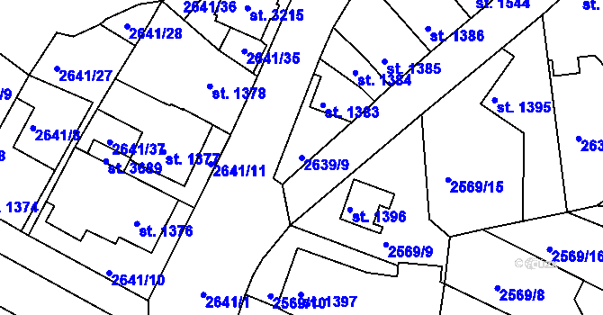 Parcela st. 2639/9 v KÚ Lysá nad Labem, Katastrální mapa