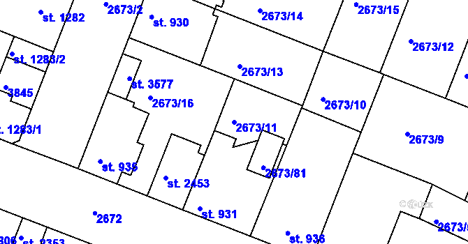 Parcela st. 2673/11 v KÚ Lysá nad Labem, Katastrální mapa