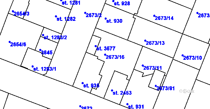 Parcela st. 2673/16 v KÚ Lysá nad Labem, Katastrální mapa