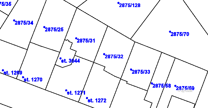 Parcela st. 2875/32 v KÚ Lysá nad Labem, Katastrální mapa