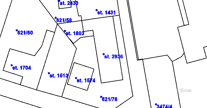 Parcela st. 2936 v KÚ Lysá nad Labem, Katastrální mapa
