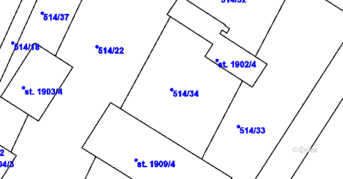 Parcela st. 514/34 v KÚ Lysá nad Labem, Katastrální mapa