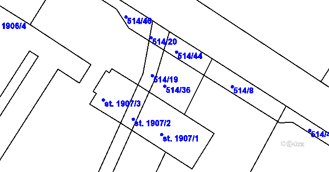 Parcela st. 514/36 v KÚ Lysá nad Labem, Katastrální mapa