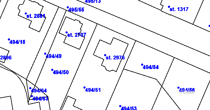 Parcela st. 2976 v KÚ Lysá nad Labem, Katastrální mapa