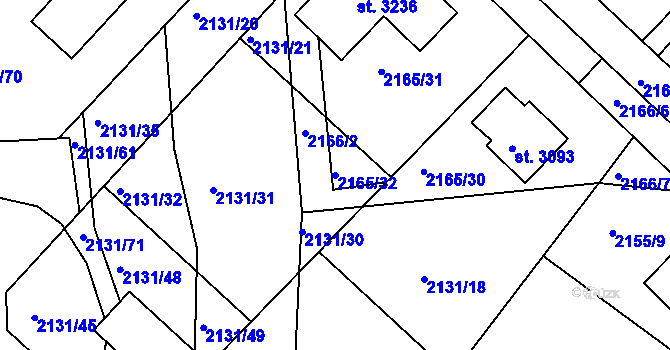 Parcela st. 2165/32 v KÚ Lysá nad Labem, Katastrální mapa