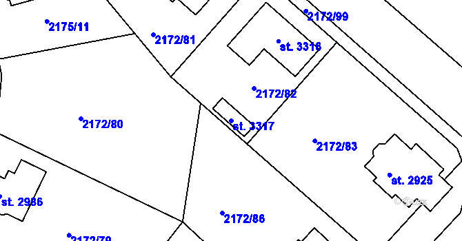 Parcela st. 3317 v KÚ Lysá nad Labem, Katastrální mapa