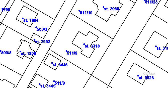 Parcela st. 3318 v KÚ Lysá nad Labem, Katastrální mapa