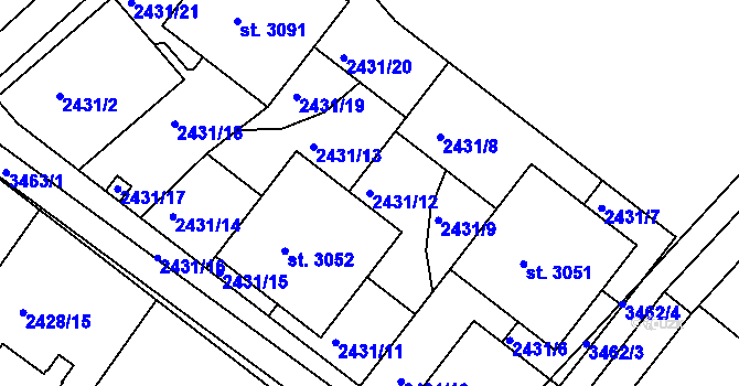 Parcela st. 2431/12 v KÚ Lysá nad Labem, Katastrální mapa