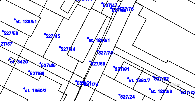 Parcela st. 527/75 v KÚ Lysá nad Labem, Katastrální mapa