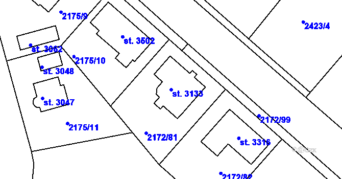 Parcela st. 3133 v KÚ Lysá nad Labem, Katastrální mapa