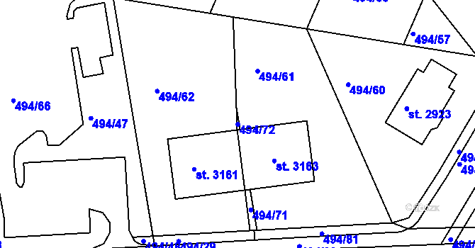 Parcela st. 494/72 v KÚ Lysá nad Labem, Katastrální mapa
