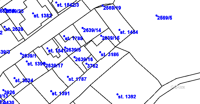 Parcela st. 3186 v KÚ Lysá nad Labem, Katastrální mapa
