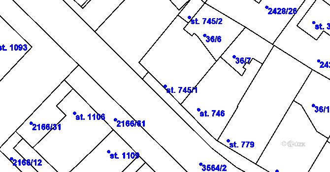 Parcela st. 745/1 v KÚ Lysá nad Labem, Katastrální mapa