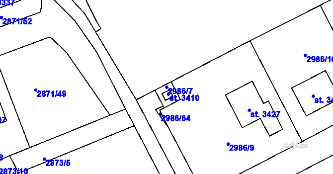 Parcela st. 2986/7 v KÚ Lysá nad Labem, Katastrální mapa