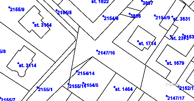 Parcela st. 2147/16 v KÚ Lysá nad Labem, Katastrální mapa