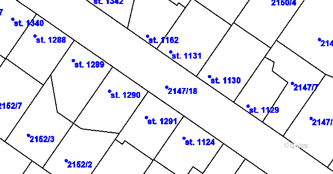 Parcela st. 2147/18 v KÚ Lysá nad Labem, Katastrální mapa