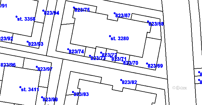 Parcela st. 823/72 v KÚ Lysá nad Labem, Katastrální mapa