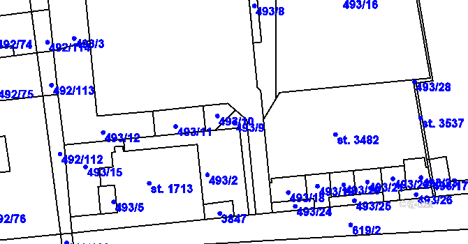 Parcela st. 493/9 v KÚ Lysá nad Labem, Katastrální mapa