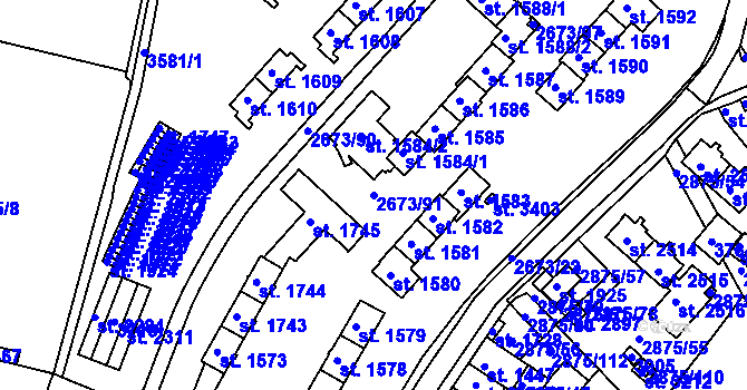 Parcela st. 2673/91 v KÚ Lysá nad Labem, Katastrální mapa