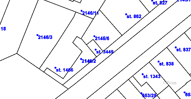 Parcela st. 3449 v KÚ Lysá nad Labem, Katastrální mapa